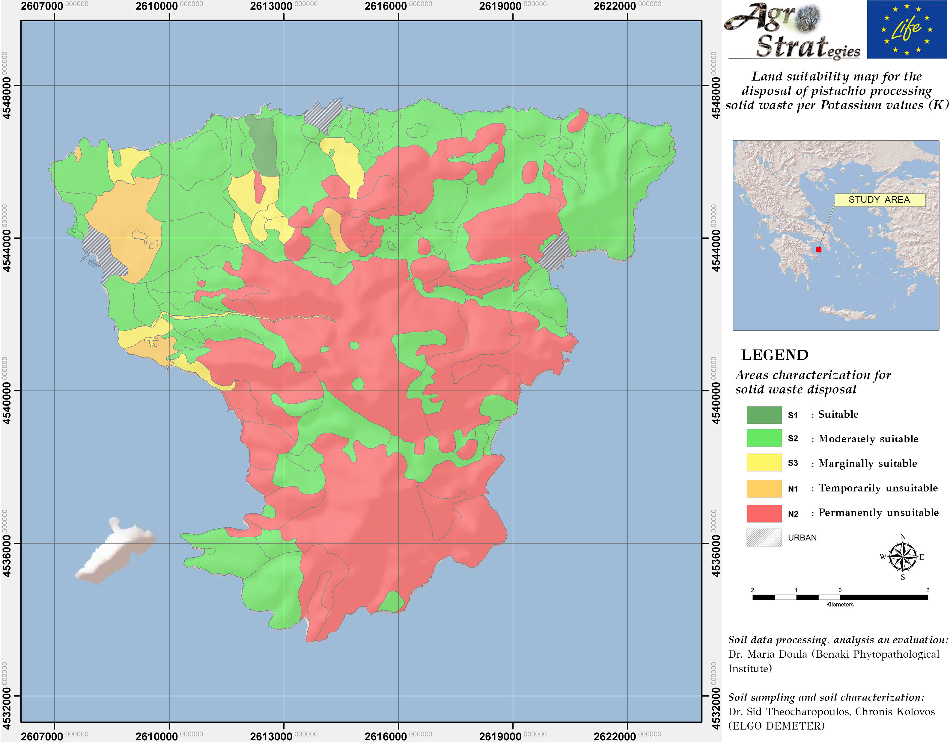 Dr. Maria Doula Land Suitability Map of Aegina island, Greece, for the distribution of solid pistachio waste as per soil exchangeable Potassium content (LIFE-AgroStrat)