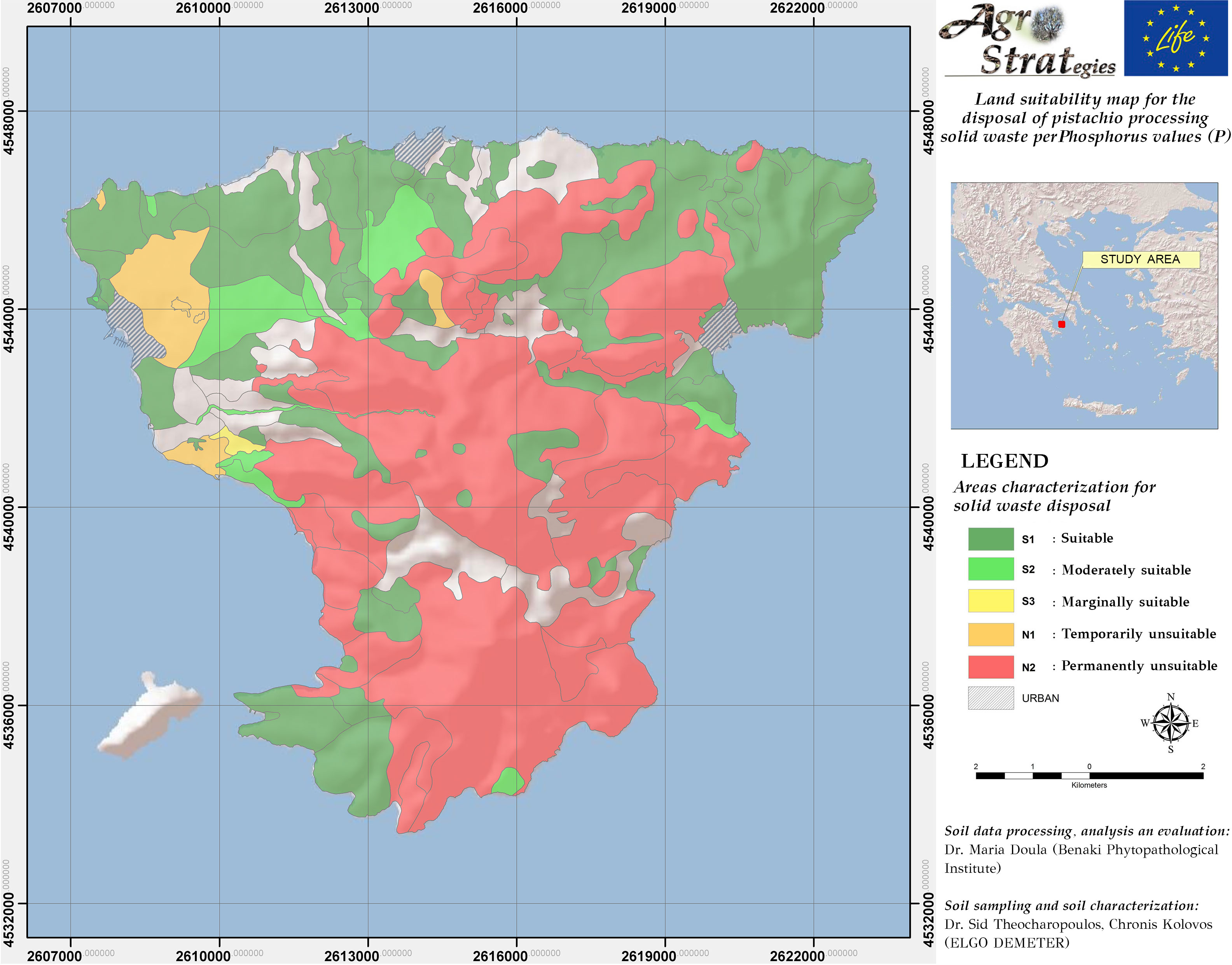 Dr. M.K.Doula.Land Suitability Map of Aegina island, Greece, for the distribution of solid pistachio waste as per soil available Phosphorus content (LIFE-AgroStrat)